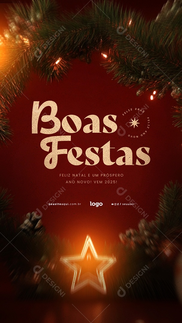 Story Boas Festas Feliz Natal e Feliz Ano Novo Social Media PSD Editável