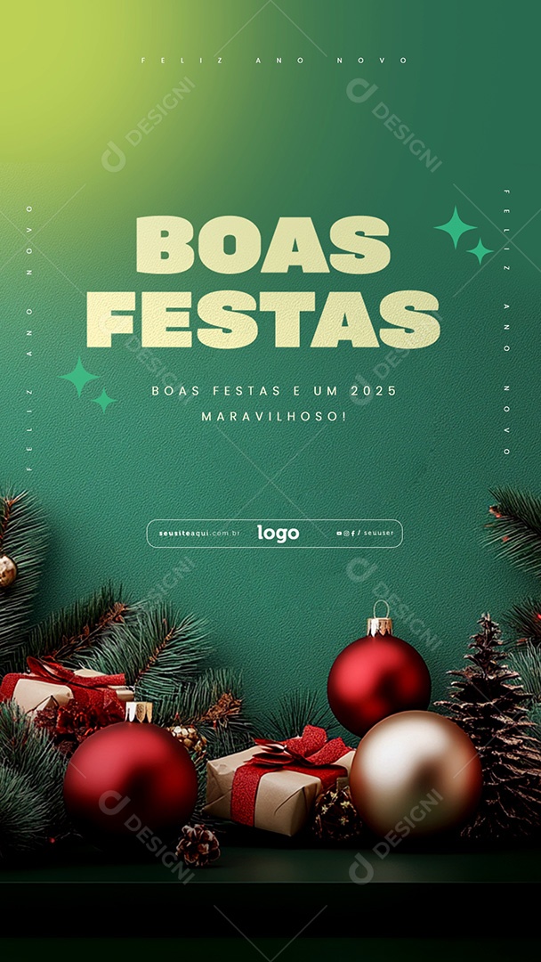 Story Boas Festas Feliz Natal e Feliz Ano Novo Social Media PSD Editável