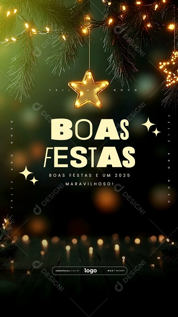 Story Boas Festas Feliz Natal e Feliz Ano Novo Social Media PSD Editável