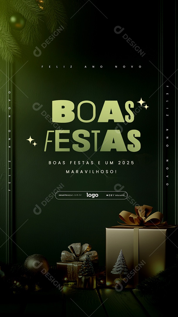 Story Boas Festas Feliz Natal e Feliz Ano Novo Social Media PSD Editável