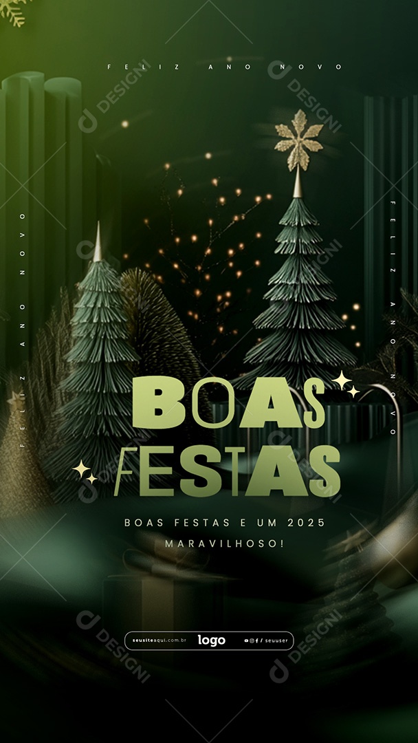 Story Boas Festas Feliz Natal e Feliz Ano Novo Social Media PSD Editável