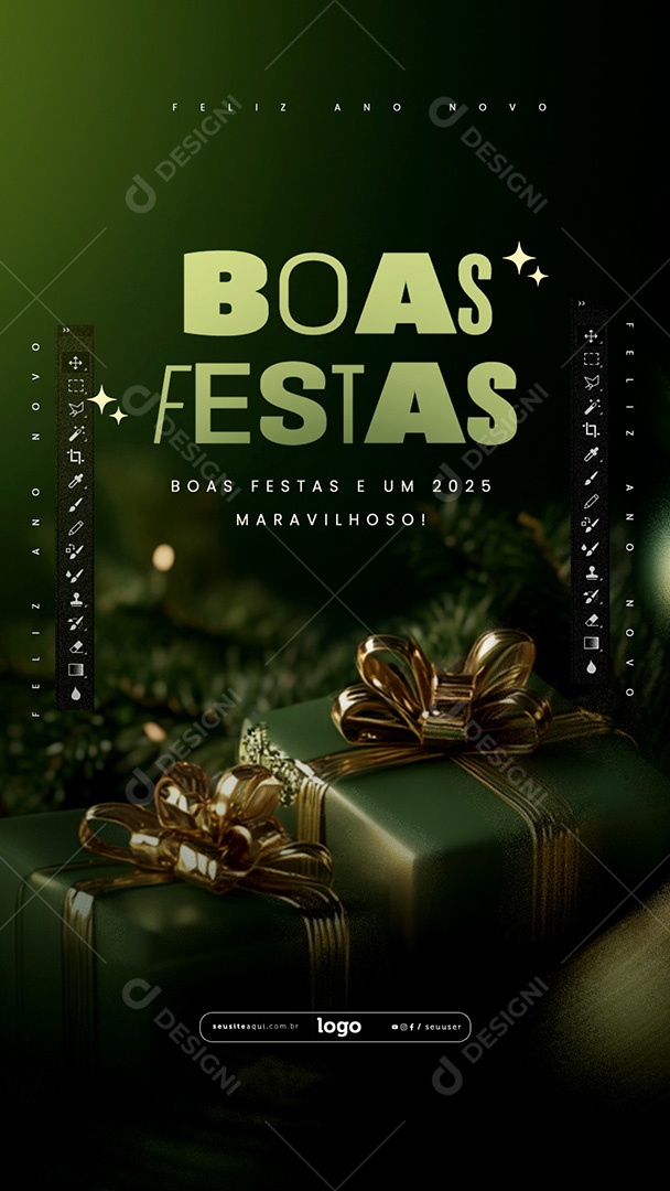 Story Boas Festas Feliz Natal e Feliz Ano Novo Social Media PSD Editável