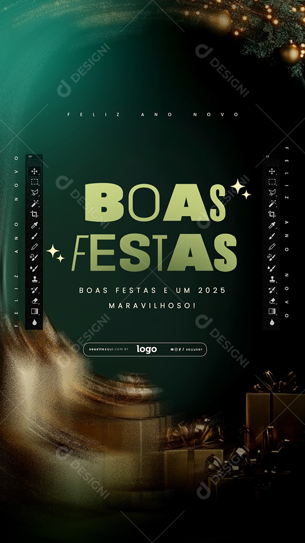 Story Boas Festas Feliz Natal e Feliz Ano Novo Social Media PSD Editável