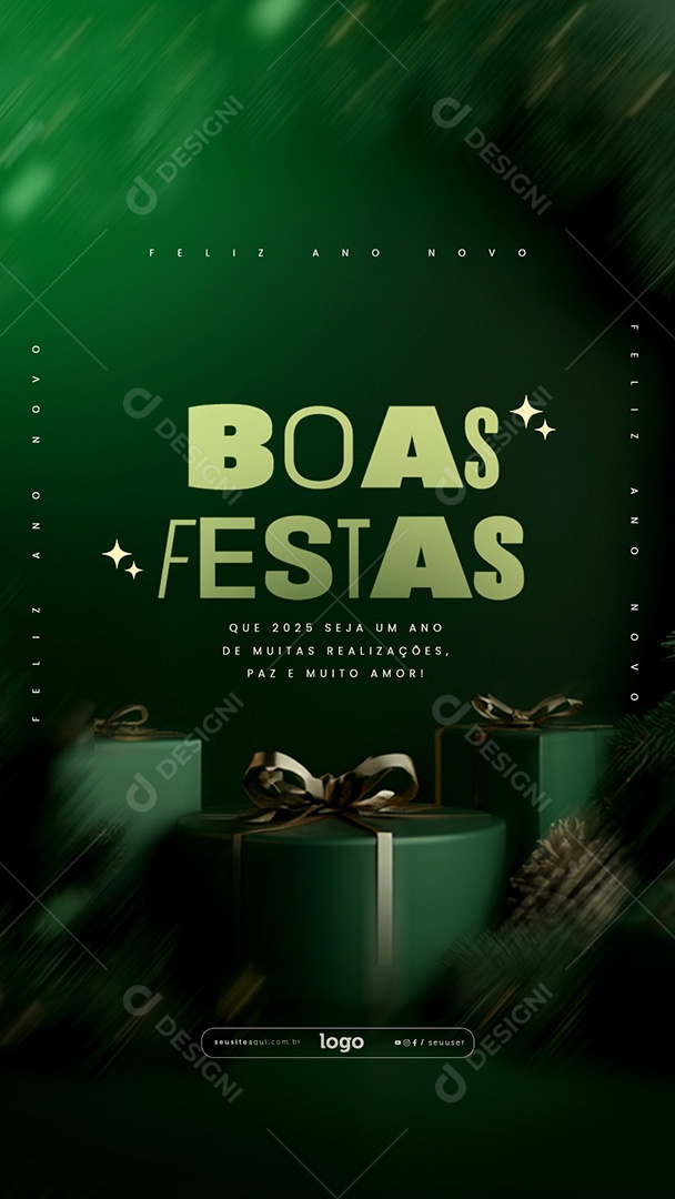 Story Boas Festas Feliz Natal e Feliz Ano Novo Social Media PSD Editável