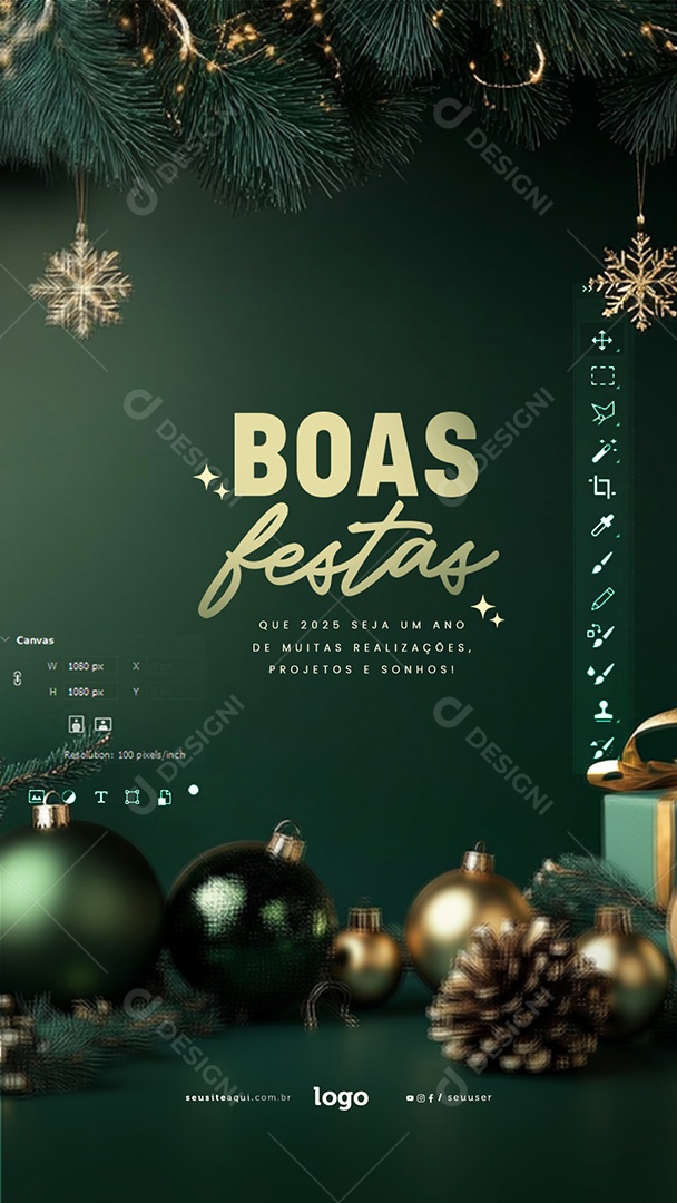 Story Boas Festas Feliz Natal e Feliz Ano Novo Social Media PSD Editável