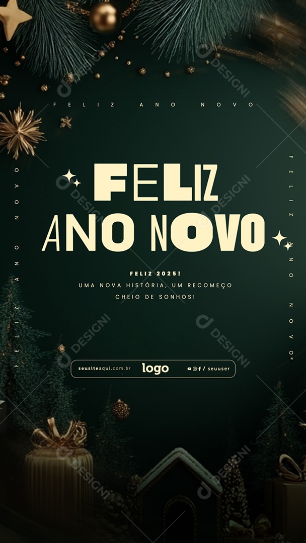 Story Feliz Ano Novo 2025 01 de Janeiro Social Media PSD Editável