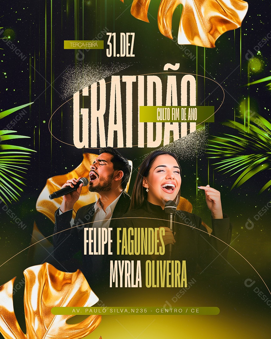 Gospel Gratidão Culto Fim de Ano Social Media PSD Editável