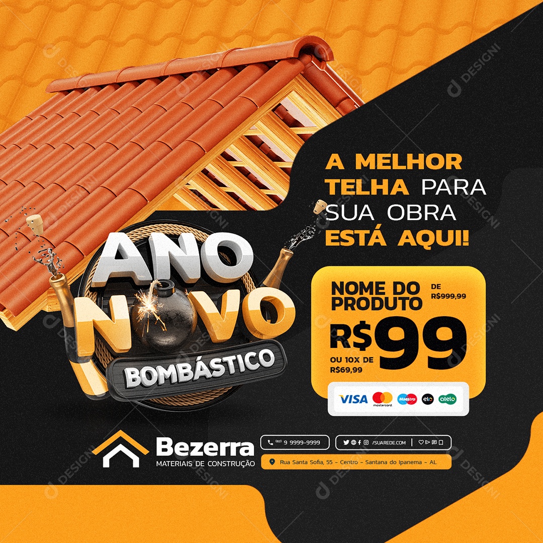 Loja de Telhas Ano Novo Bombástico A Melhor Telha para Sua Obra Social Media PSD Editável