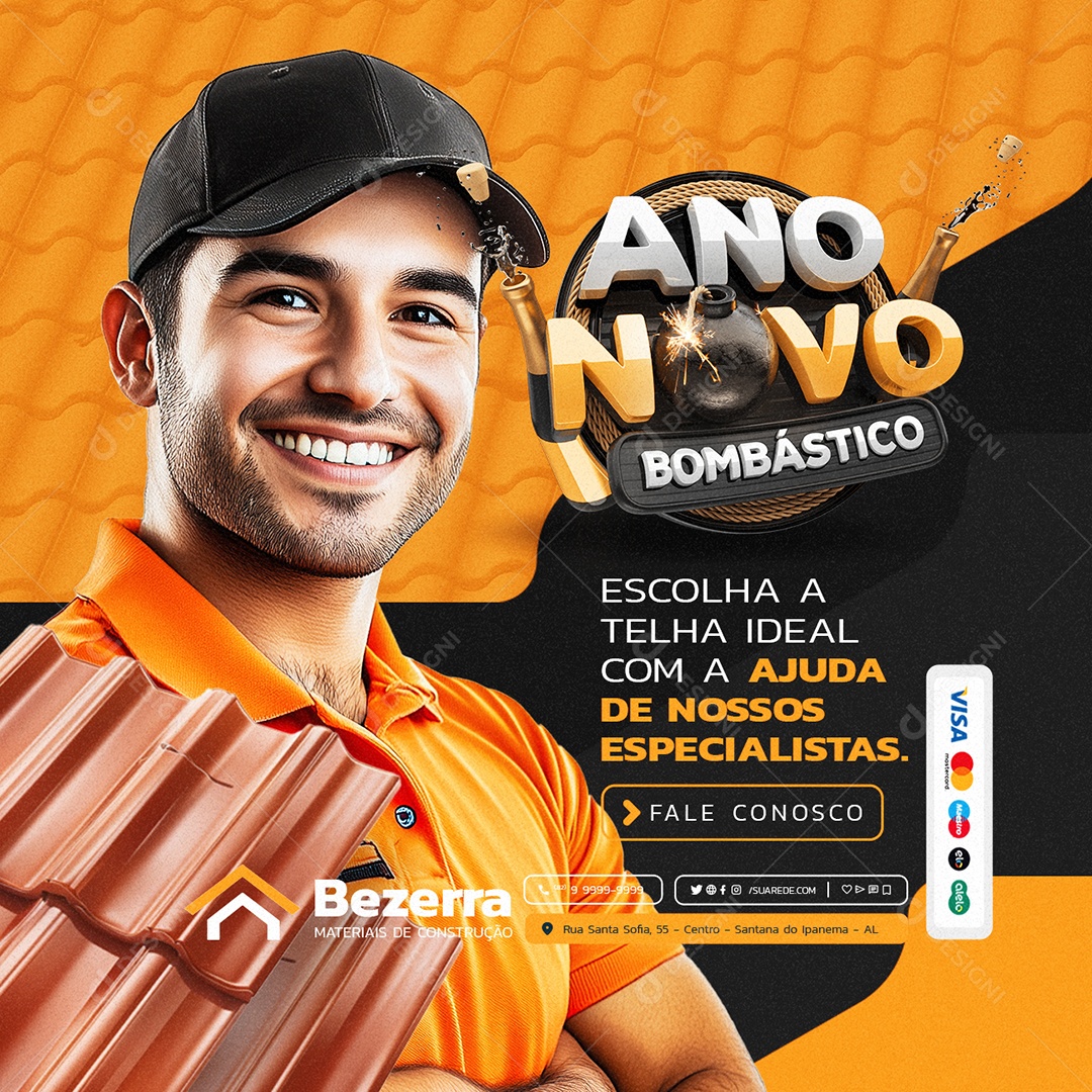 Loja de Telhas Ano Novo Bombástico Escolha a Telha Social Media PSD Editável