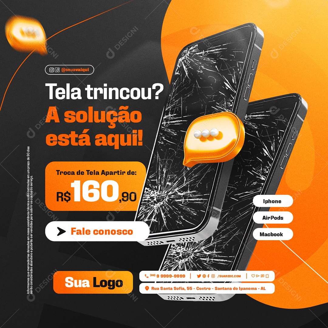 Assistência Aparelhos Apple Tela Trincou Social Media PSD Editável