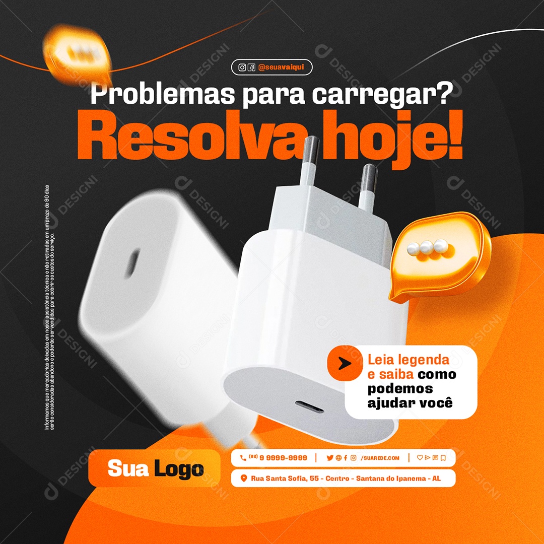 Assistência Aparelhos Apple Problemas para Carregar Social Media PSD Editável