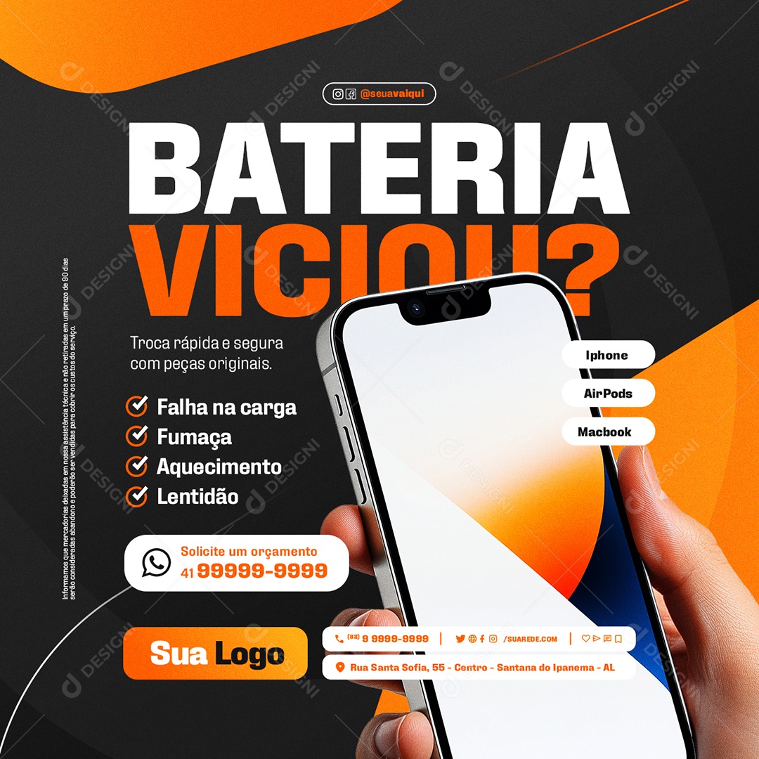 Assistência Aparelhos Apple Bateria Viciou Social Media PSD Editável