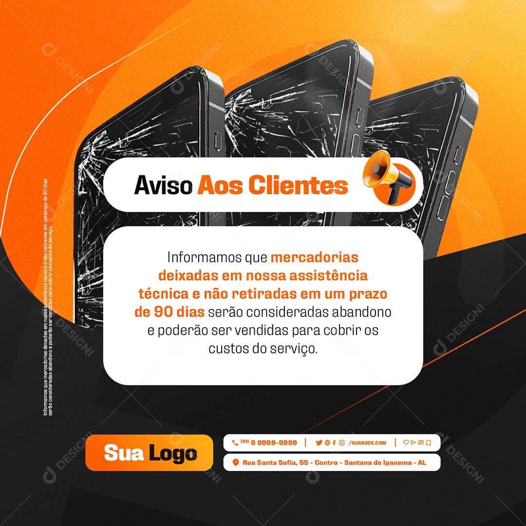 Assistência Aparelhos Apple Aviso Aos Clientes Social Media PSD Editável