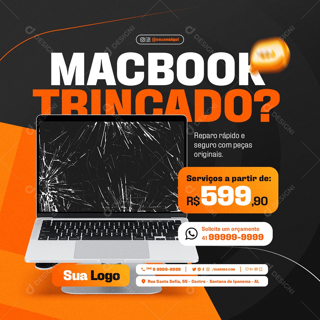 Assistência Aparelhos Apple Mackbook Trincado Social Media PSD Editável