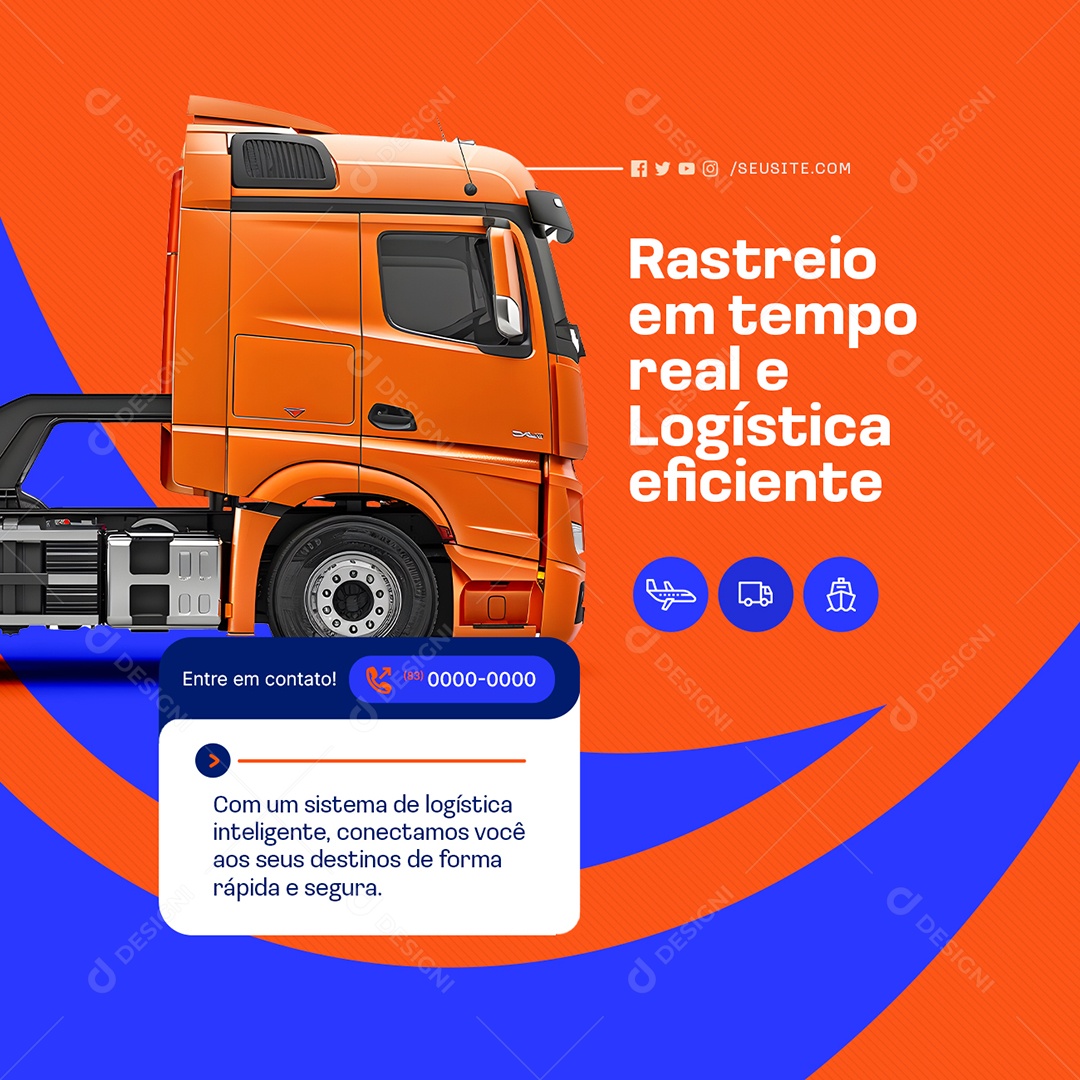 Transportadora Rastreio em Tempo Real e Logística Eficiente Social Media PSD Editável