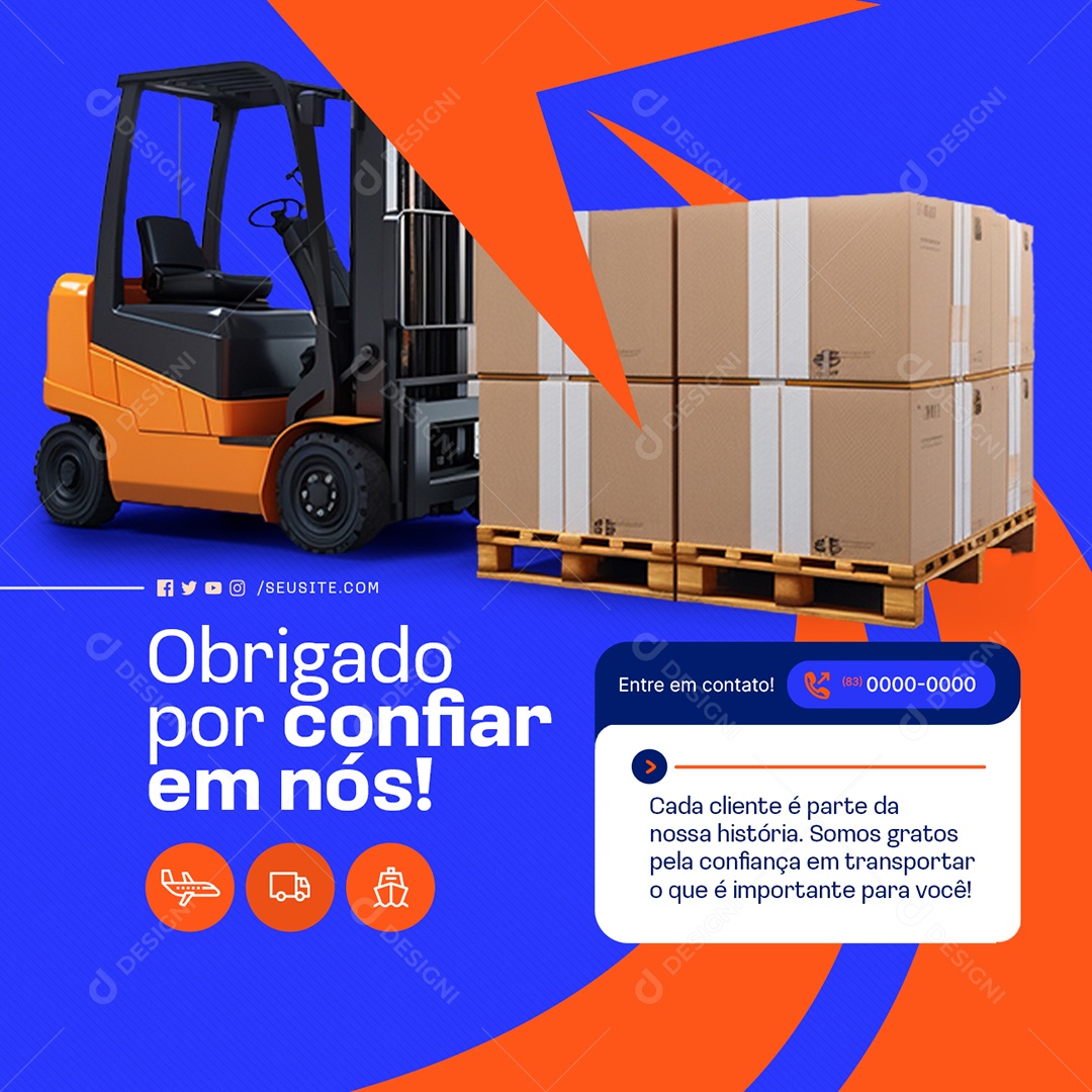 Transportadora Obrigado por Confiar em Nós Social Media PSD Editável
