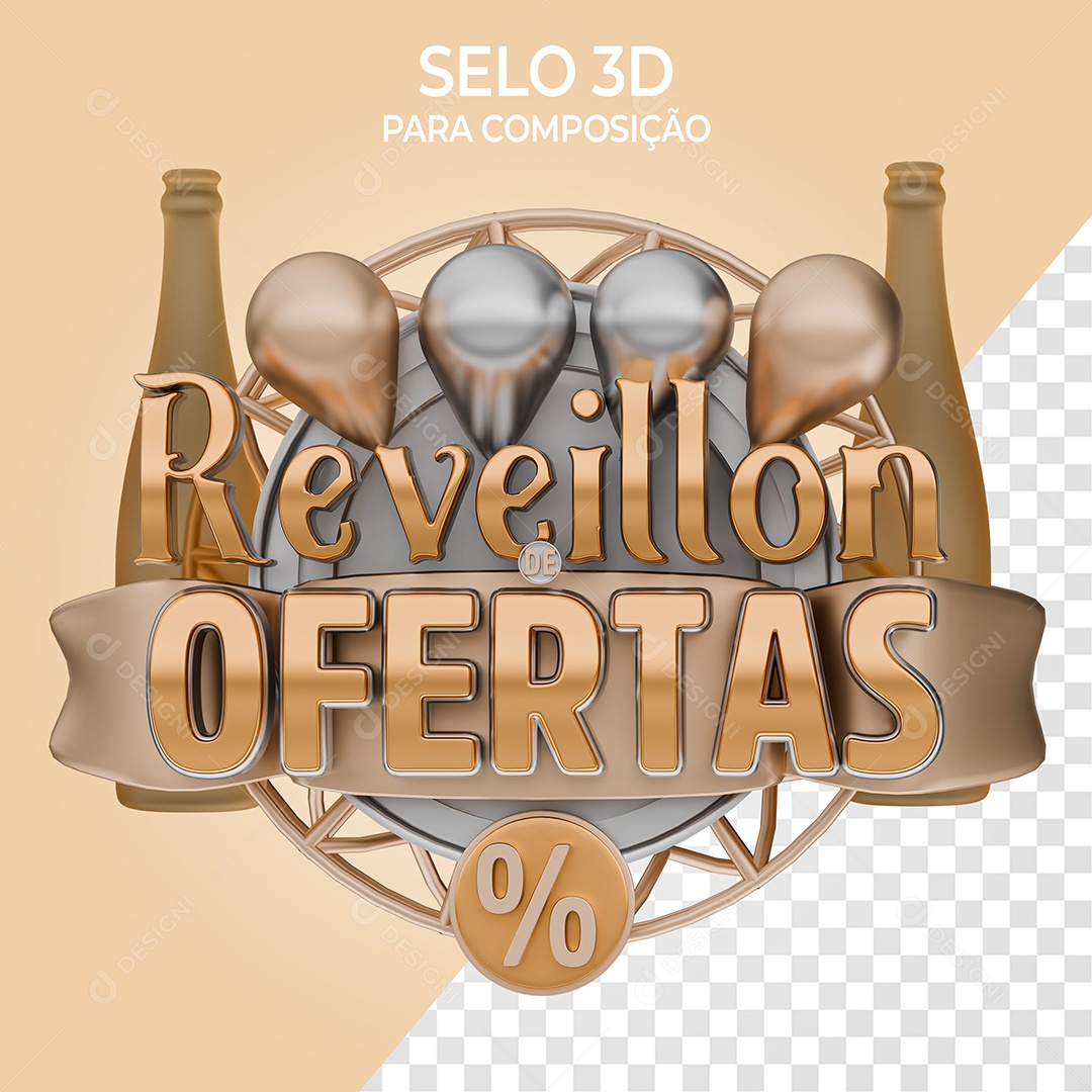 Reveillon de Ofertas Selo 3D para Composição PSD