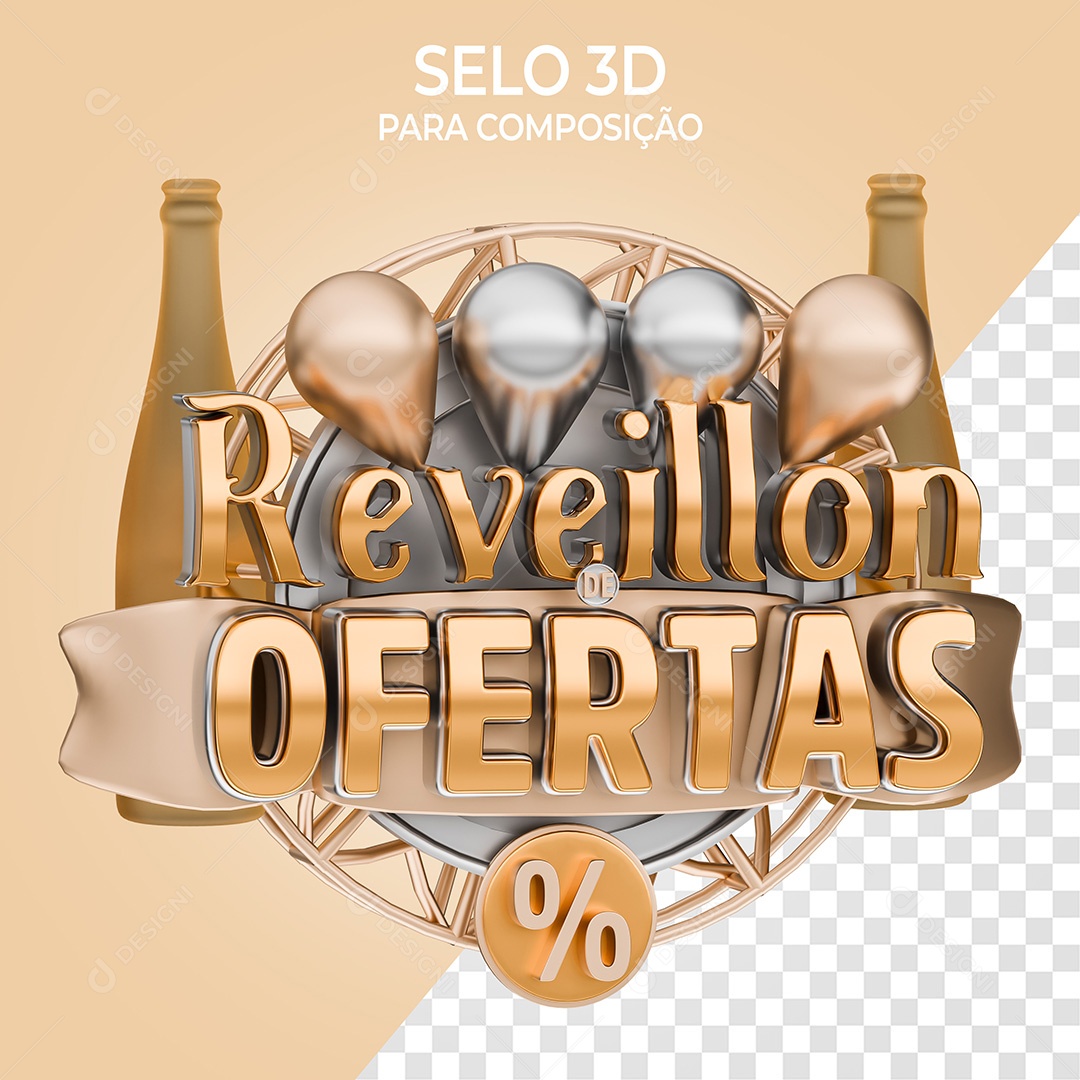 Reveillon de Ofertas Selo 3D para Composição PSD
