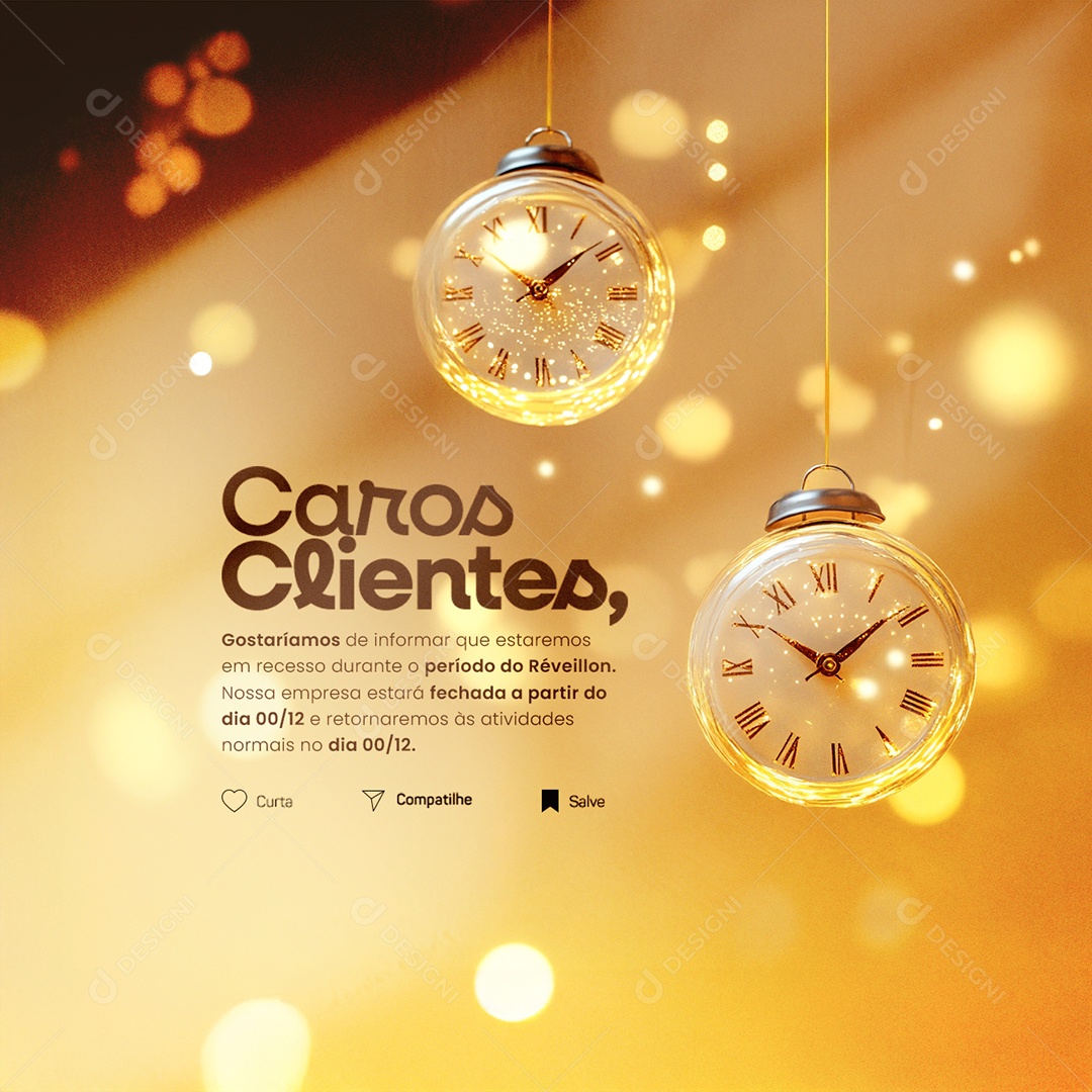 Recesso De Fim de Ano Caros Clientes Social Media PSD Editável