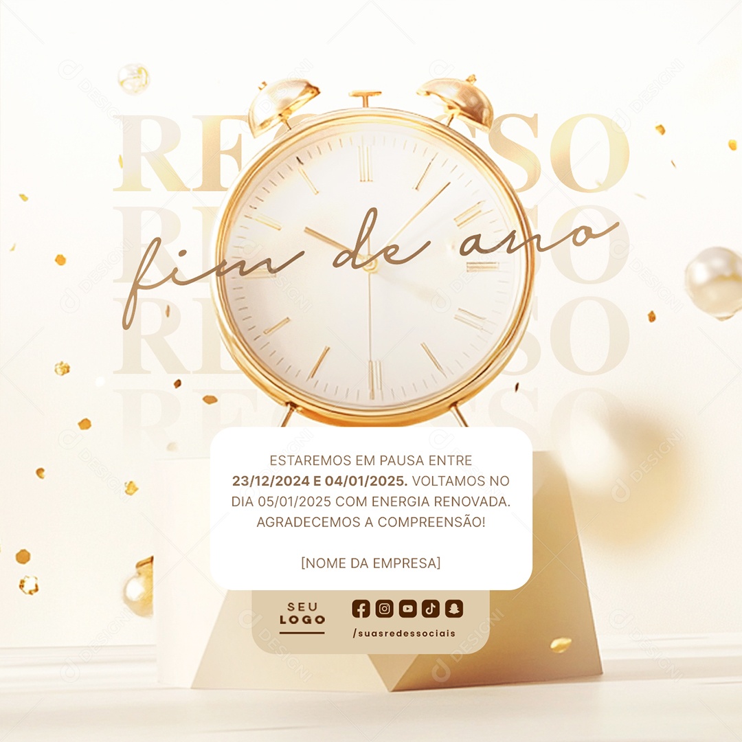 Recesso Fim de Ano Estaremos em Pausa Social Media PSD Editável