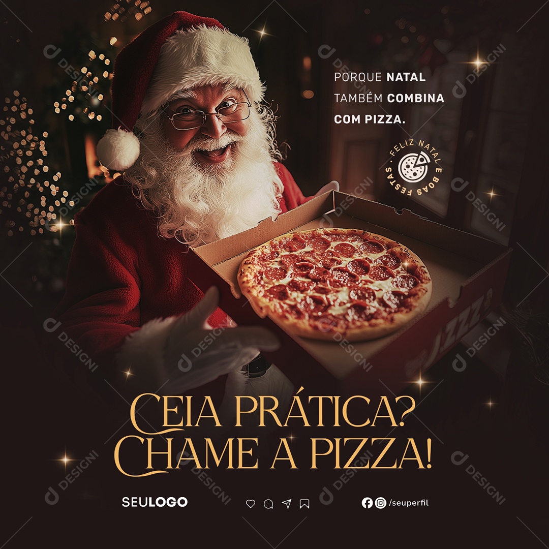 Pizzaria Feliz Natal Ceia Prática Chame A Pizza Social Media PSD Editável