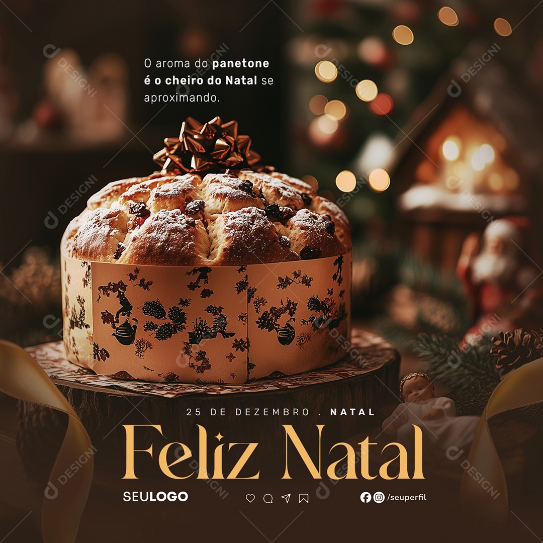 Feliz Natal 25 De Dezembro Panetone Social Media PSD Editável