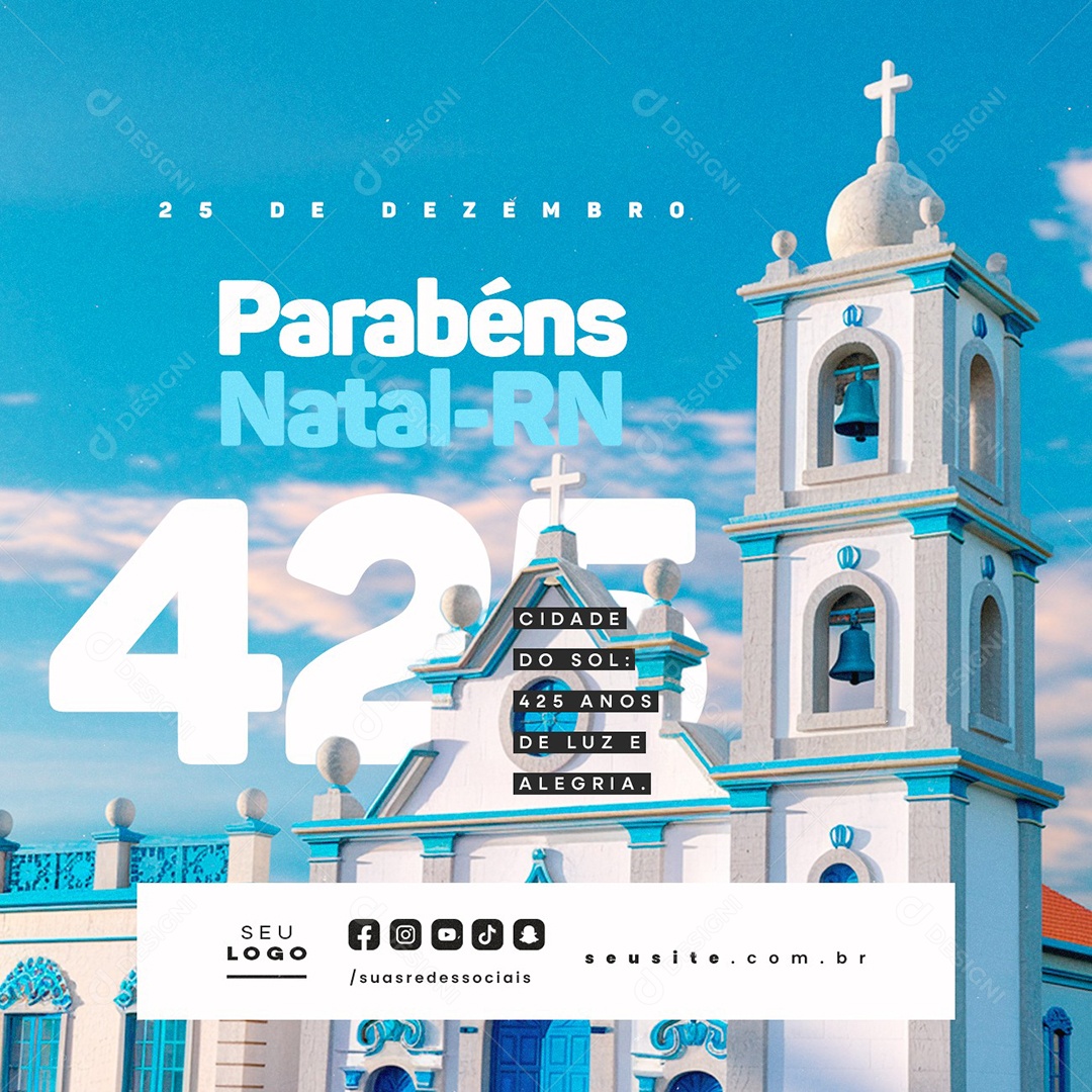 Aniversário Parabéns Natal RN 25 de Dezembro 425 Anos Social Media PSD Editável
