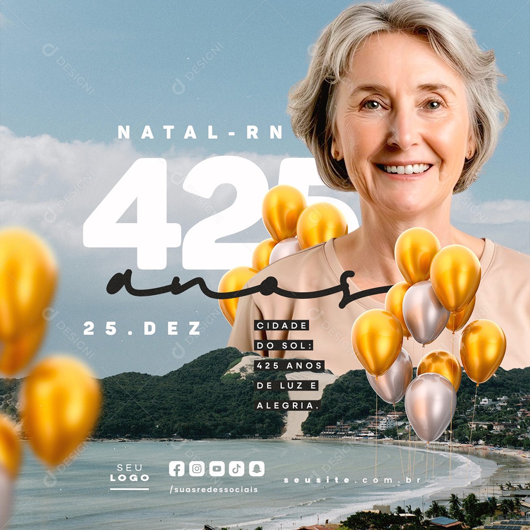Aniversário Natal RN 25 de Dezembro 425 Anos de Luz e Alegria Social Media PSD Editável