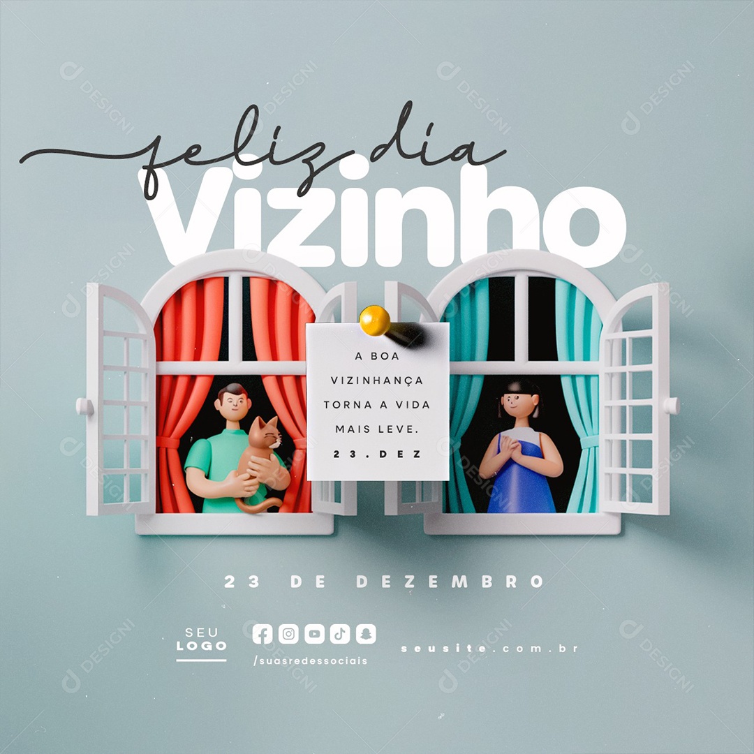 Feliz Dia do Vizinho 23 de Dezembro Social Media PSD Editável