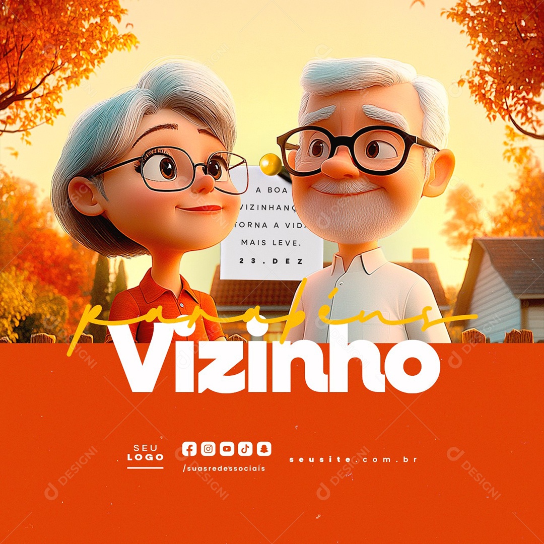 Dia do Vizinho 23 de Dezembro Parabéns Social Media PSD Editável