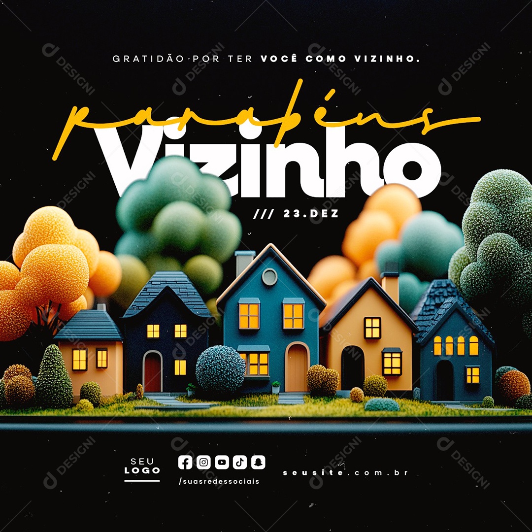 Dia do Vizinho 23 de Dezembro Parabéns Social Media PSD Editável