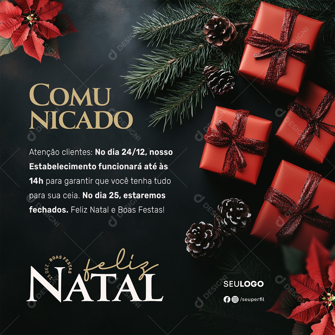 Feliz Natal Horário De Funcionamento Social Media PSD Editável