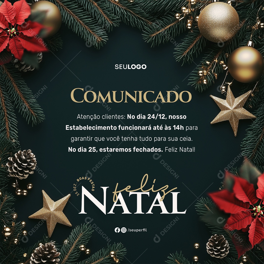 Feliz Natal Horário De Funcionamento Social Media PSD Editável