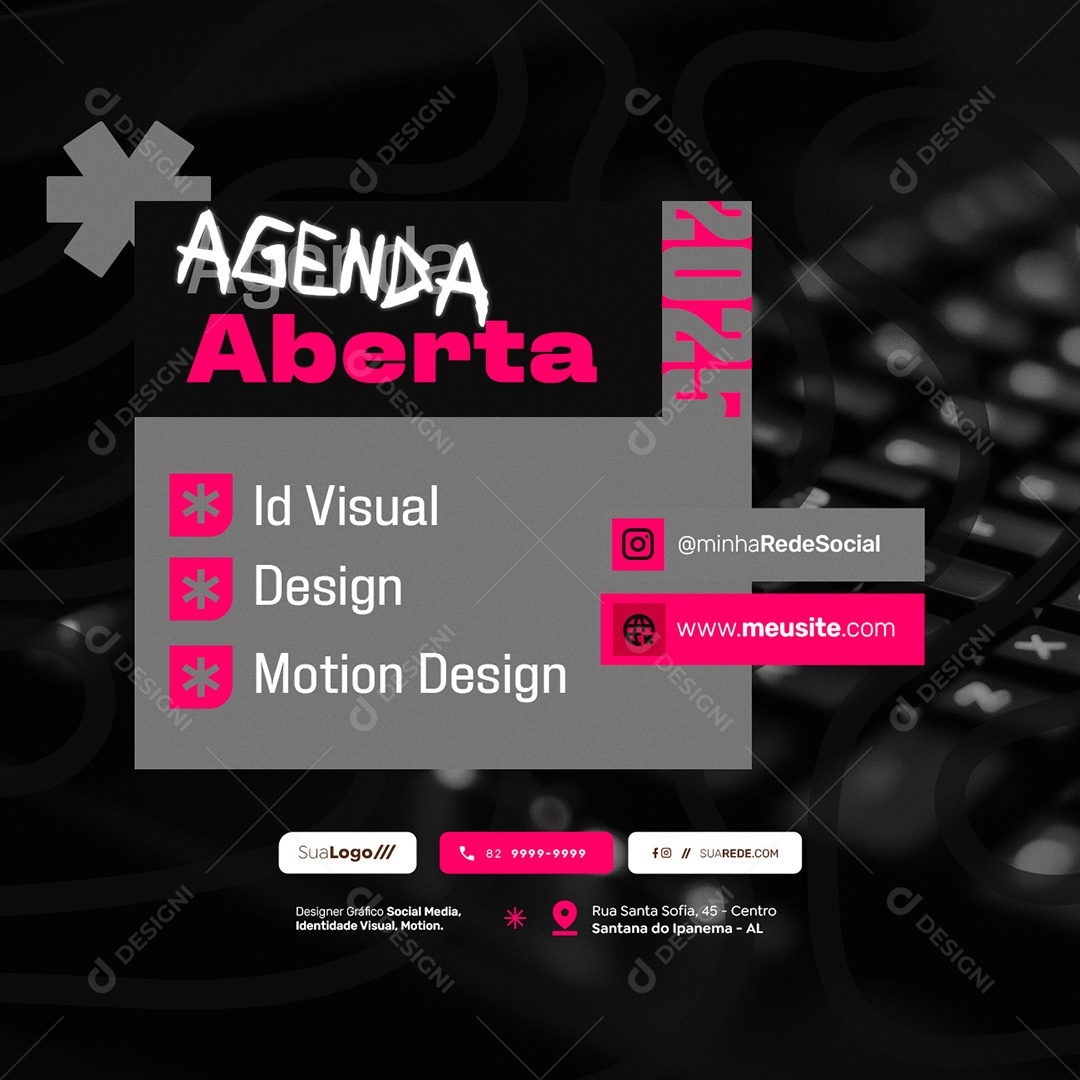 Designer Gráfico Agenda Aberta ID Visual Deisgn Social Media PSD Editável
