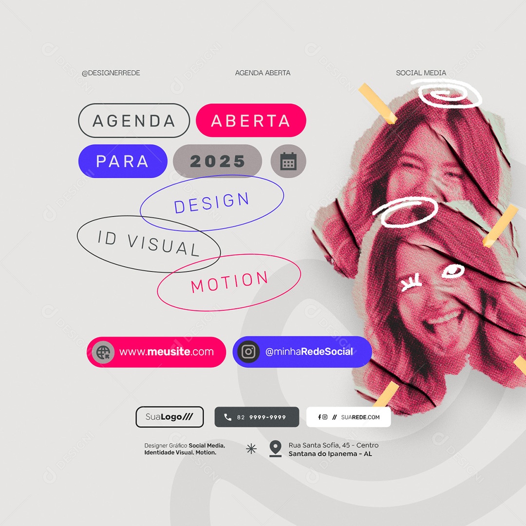 Designer Gráfico Agenda Aberta para 2025 Design ID Visual Social Media PSD Editável