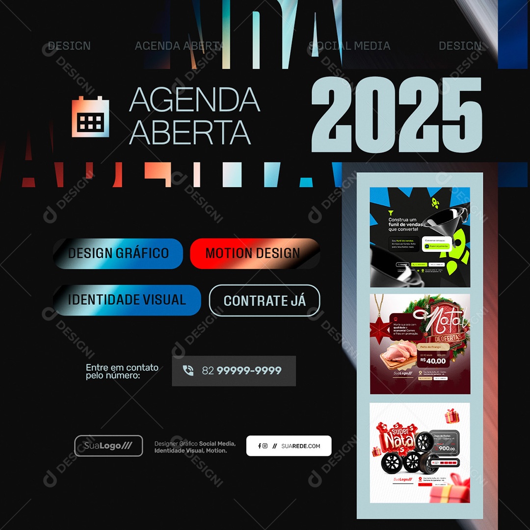 Designer Gráfico Agenda Aberta Identidade Visual Contrate Já Social Media PSD Editável