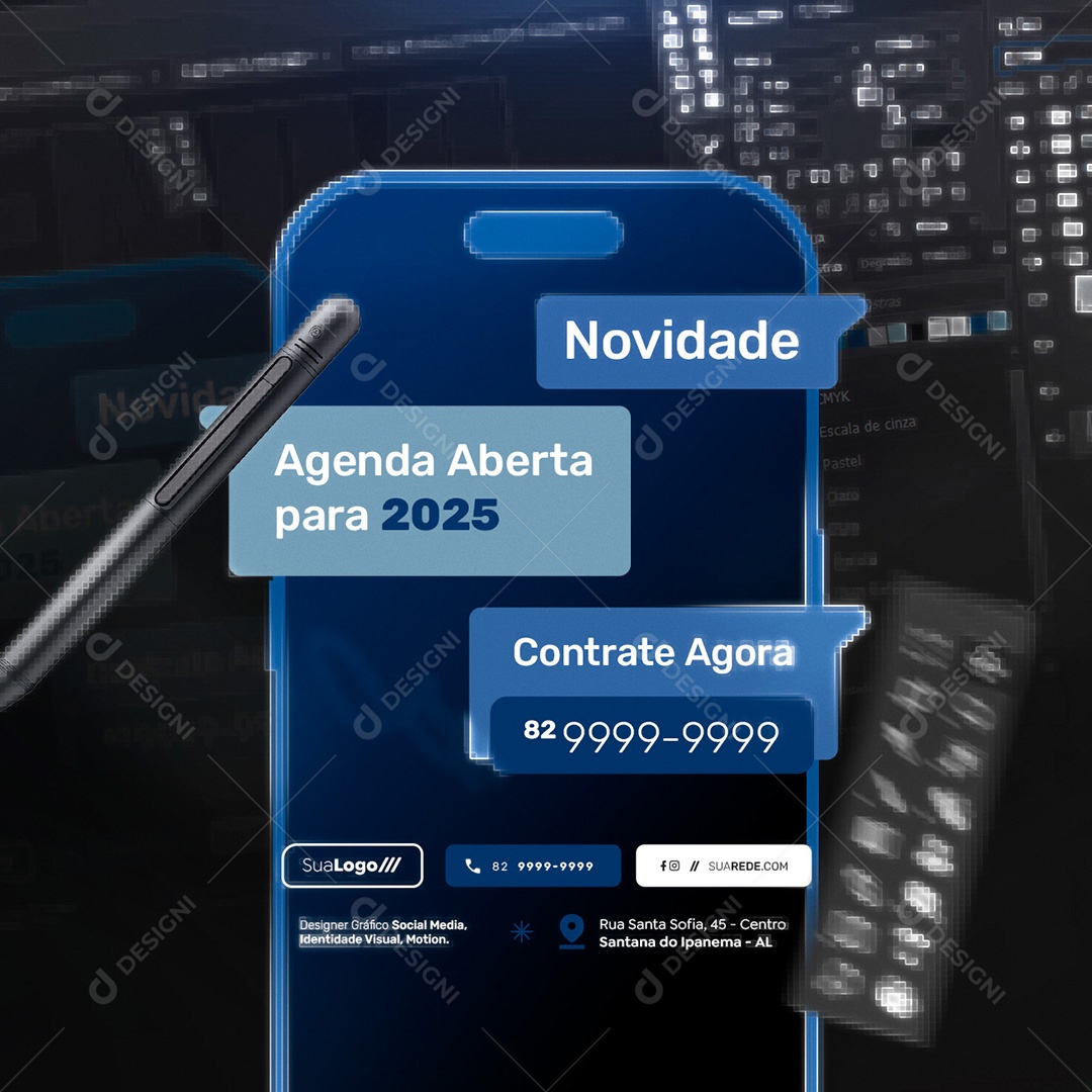 Designer Gráfico Novidade Agenda Aberta Social Media PSD Editável