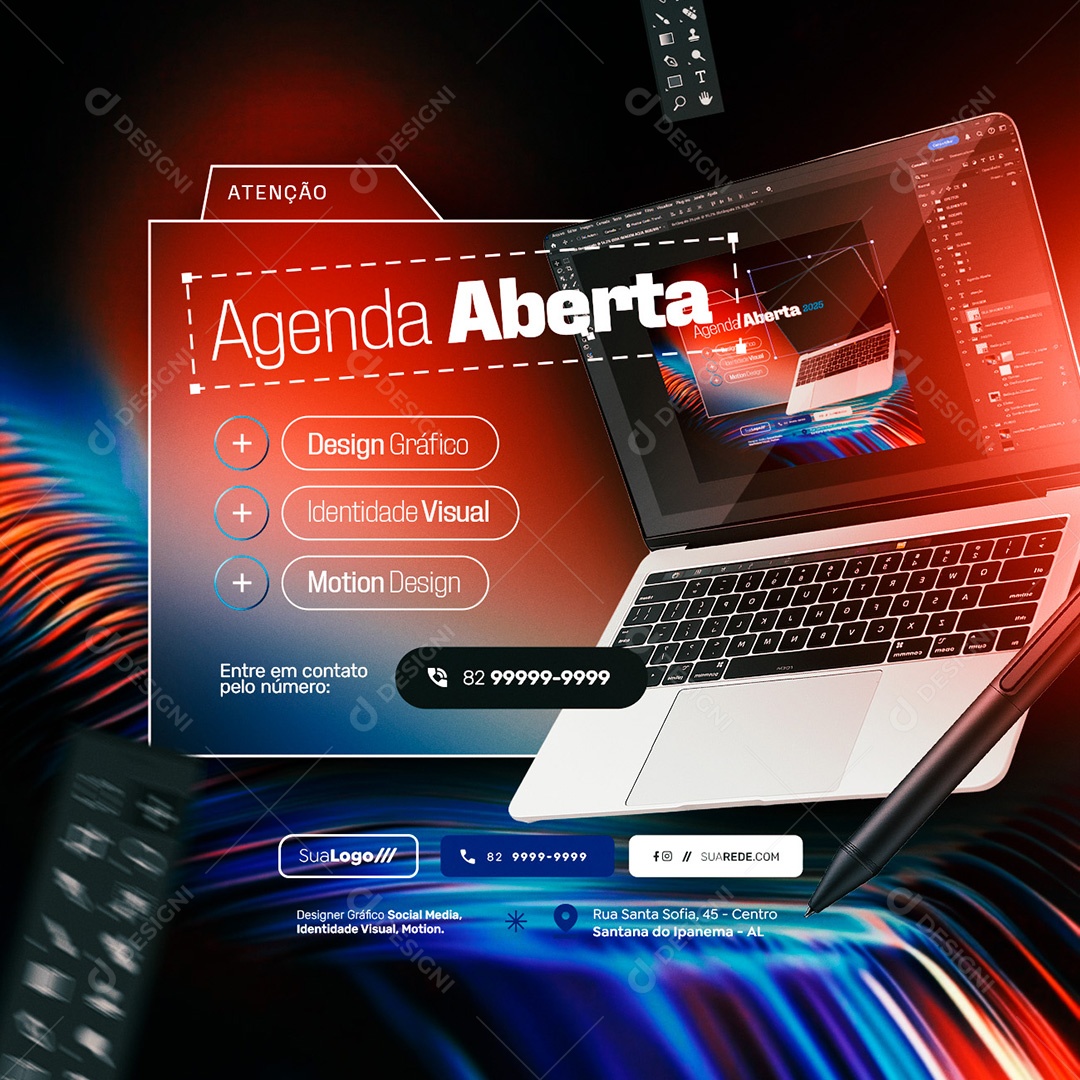 Designer Gráfico Agenda Aberta Indentidade Visual Social Media PSD Editável