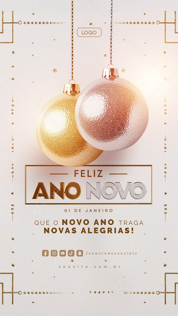 Story Feliz Ano Novo 01 de Janeiro Novas Alegrias Social Media PSD Editável