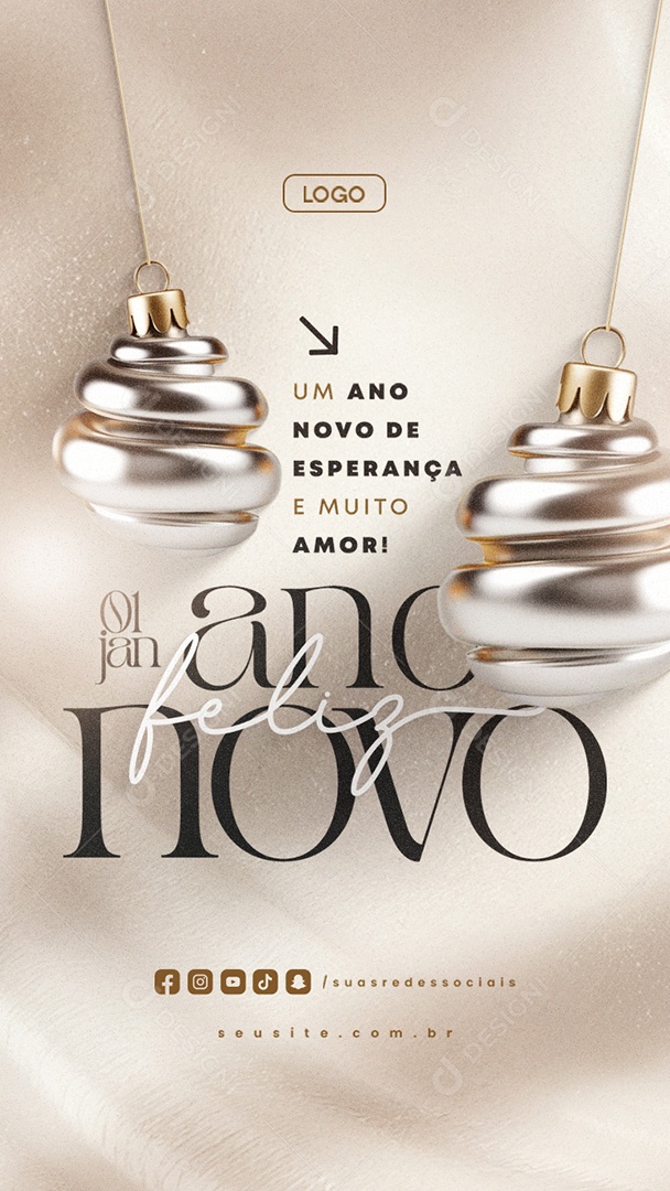 Story Feliz Ano Novo 01 de Janeiro Social Media PSD Editável