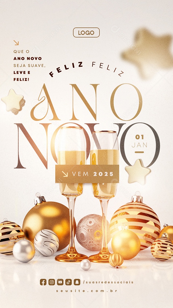 Story Feliz Ano Novo 01 de Janeiro Vem 2025 Social Media PSD Editável