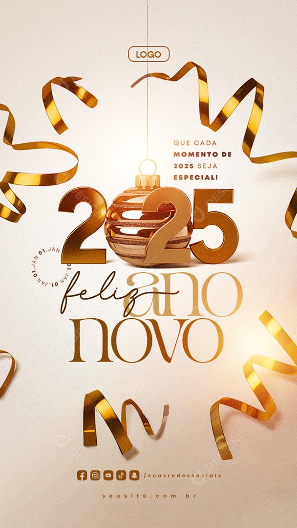 Story Feliz Ano Novo 01 de Janeiro Social Media PSD Editável