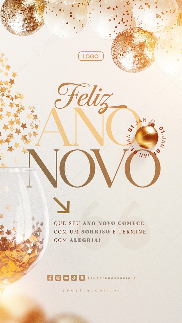 Story Feliz Ano Novo 01 de Janeiro Social Media PSD Editável
