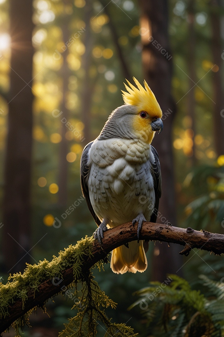Calopsita linda em uma floresta bem arejada