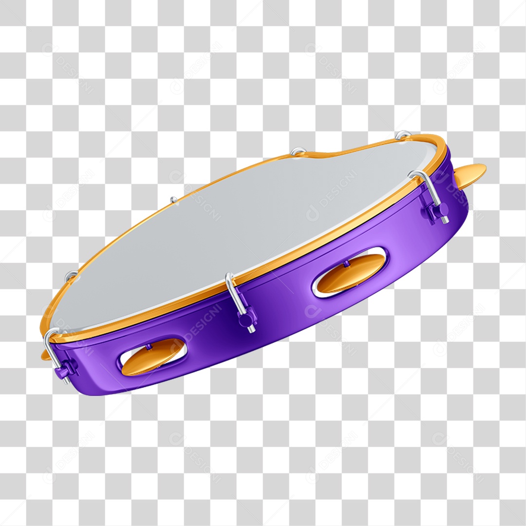 Elemento 3D Instrumento Pandeiro Carnaval PNG Transparente
