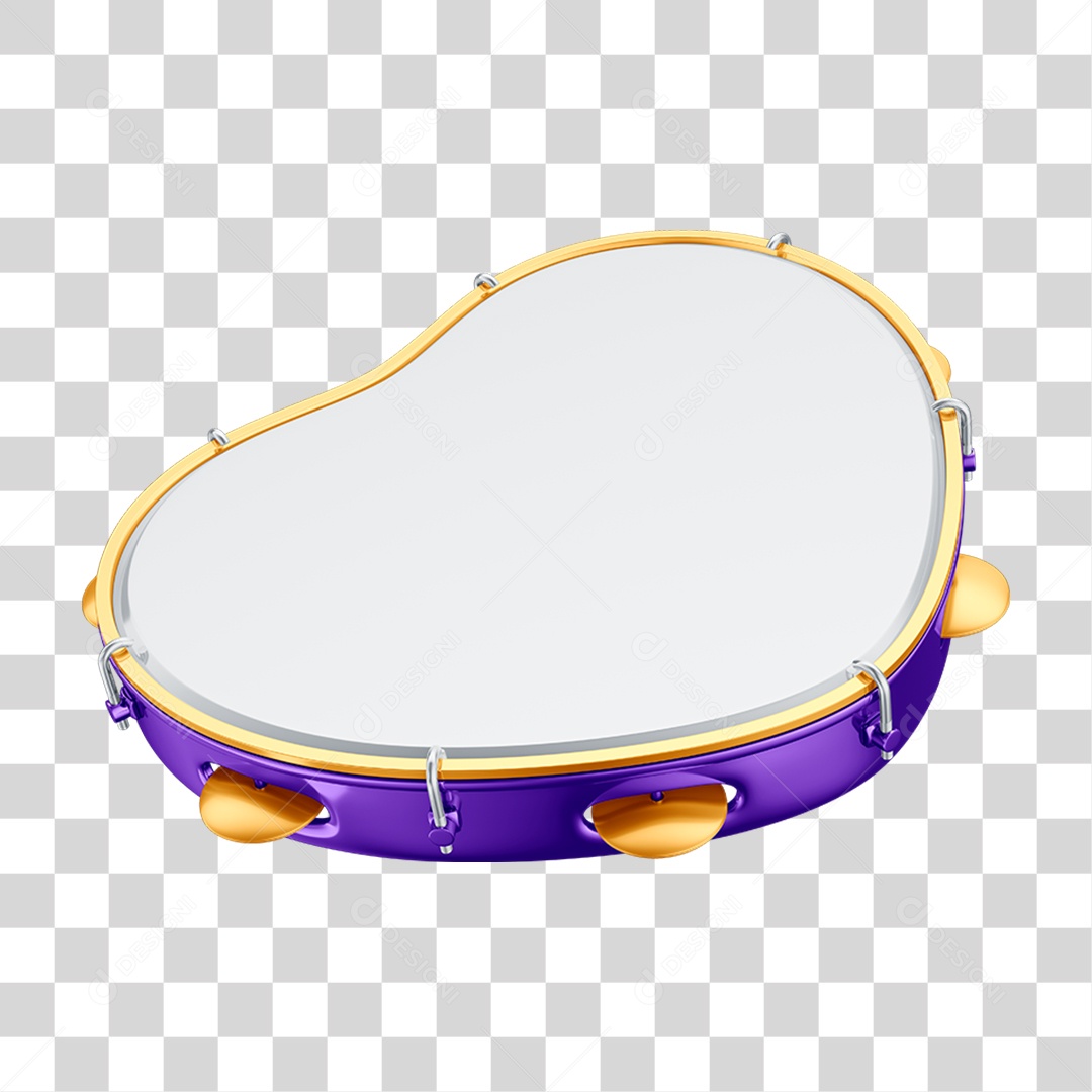 Elemento 3D Instrumento Pandeiro Carnaval PNG Transparente