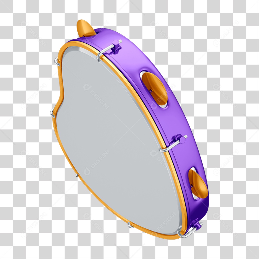 Elemento 3D Instrumento Pandeiro Carnaval PNG Transparente