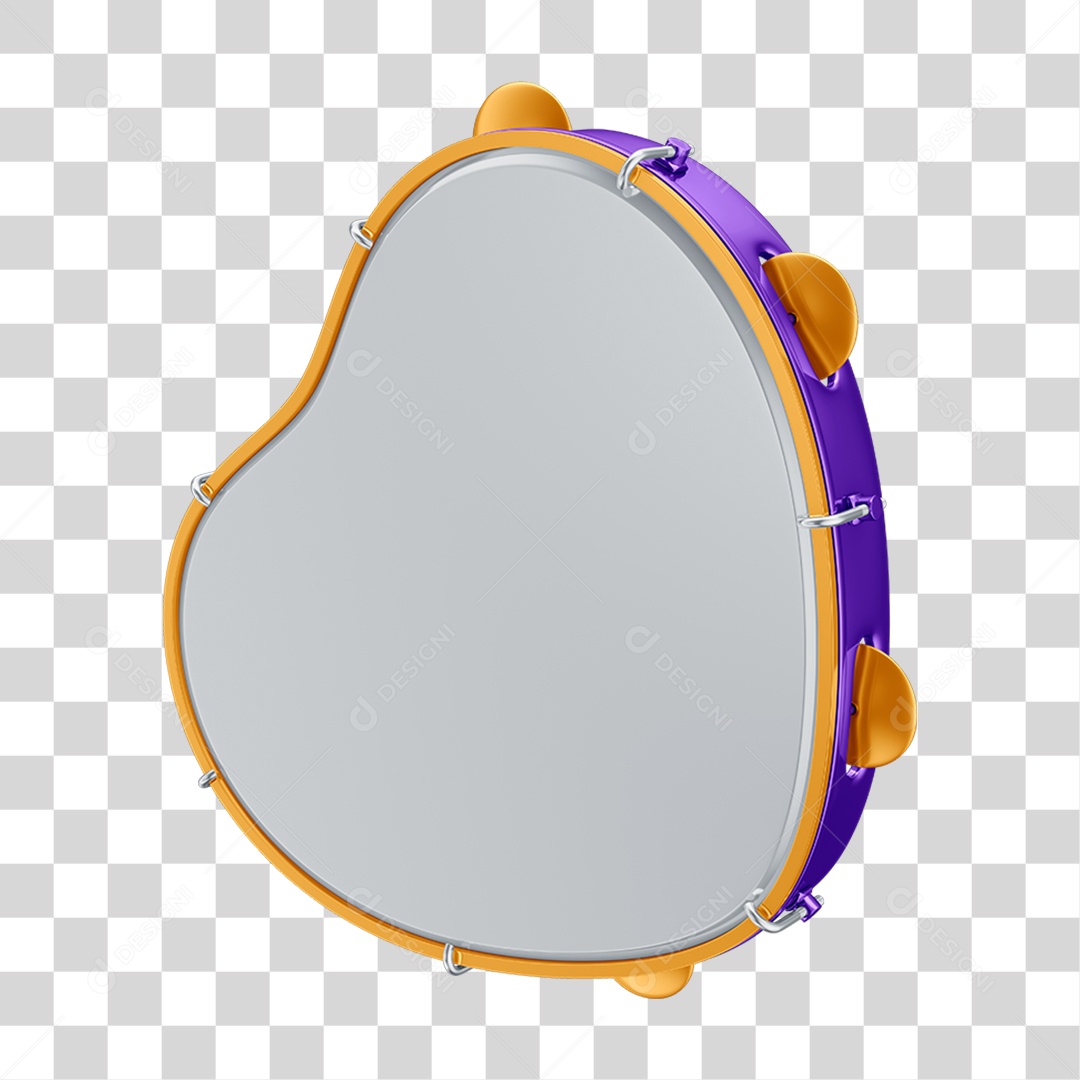 Elemento 3D Instrumento Pandeiro Carnaval PNG Transparente