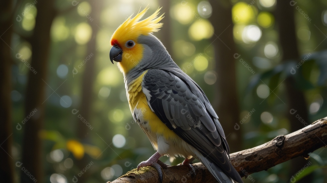 UMA LINDA CALOPSITA EM MEIO A UMA FLORESTA