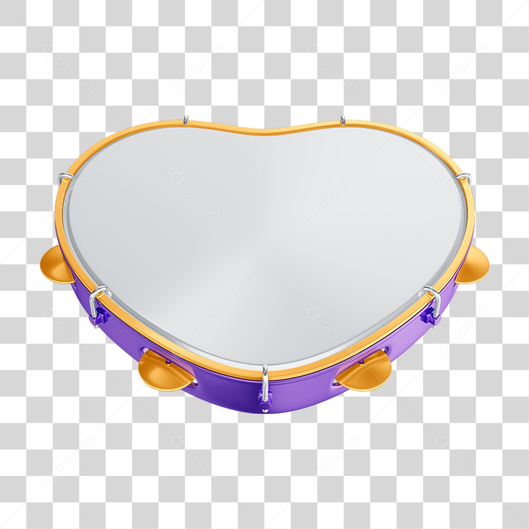 Elemento 3D Instrumento Pandeiro Carnaval PNG Transparente